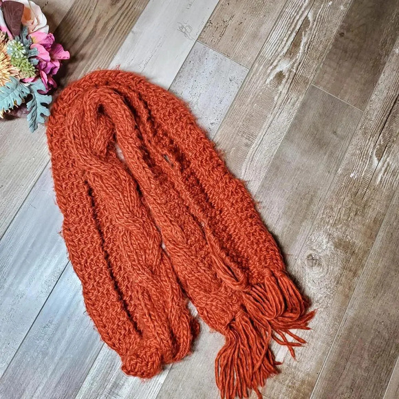 Knitted Burnt Orange Winter Scarf - Picture 3 of 9